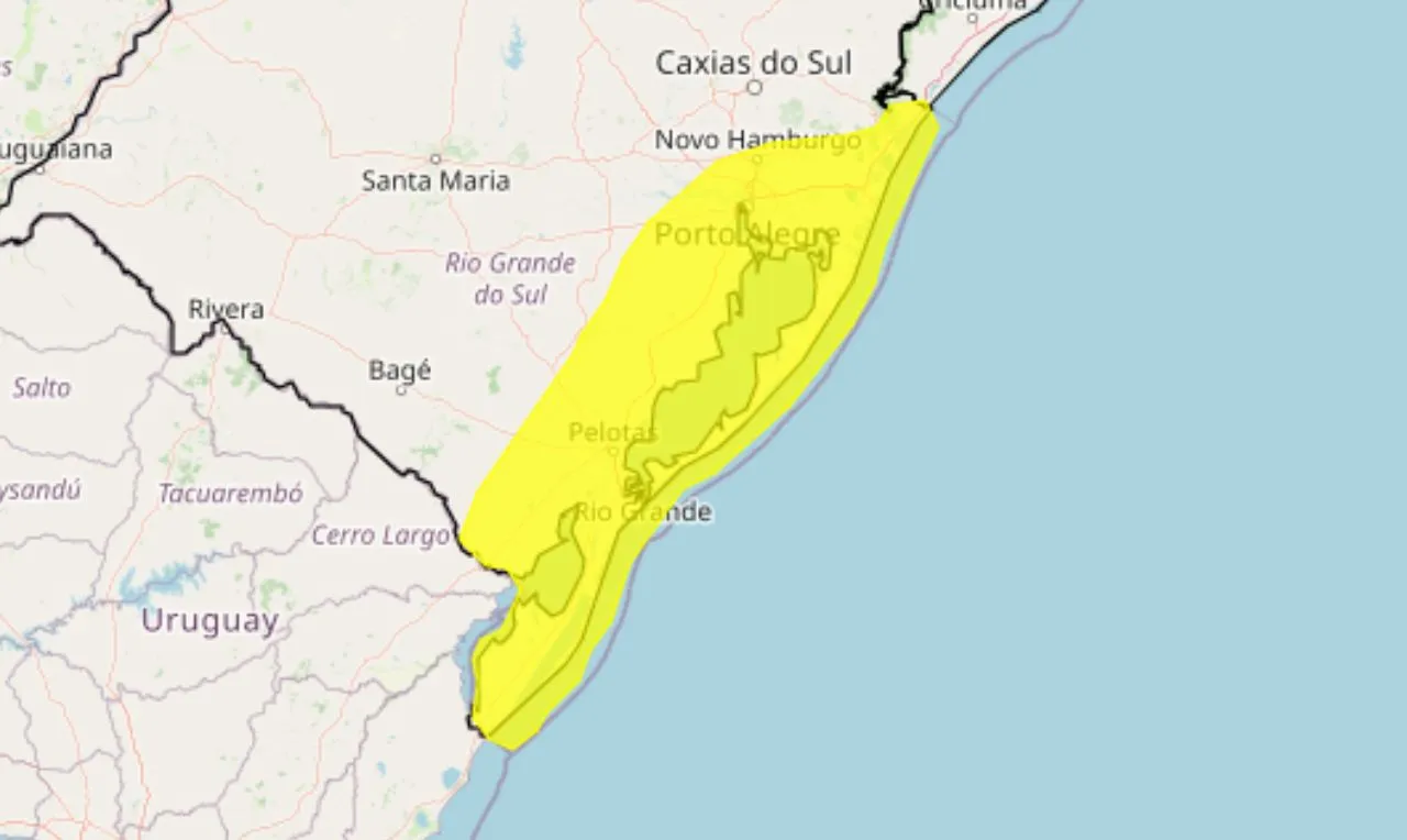 o mapa mostra as &aacute;reas em alerta para ventos intensos